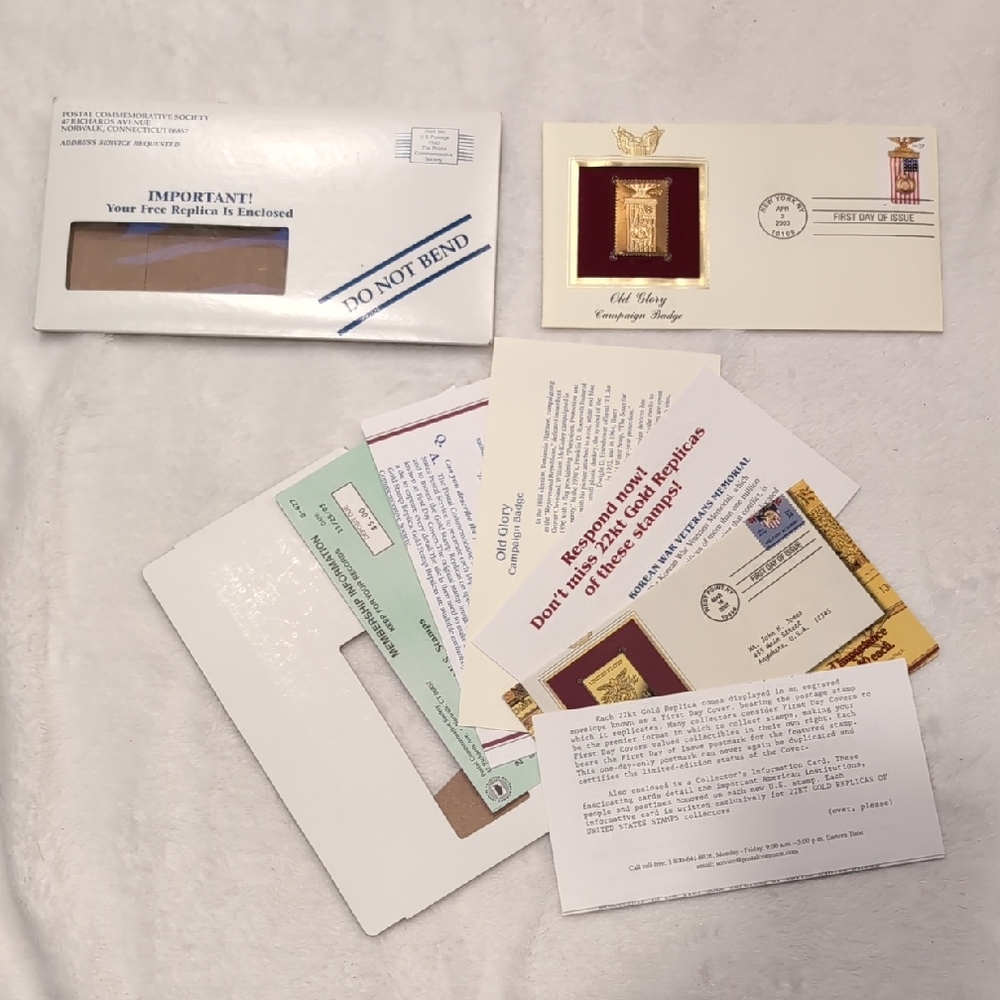 Old Glory Campaign Badge 22K Stamp Postal Commemorative Society 2003